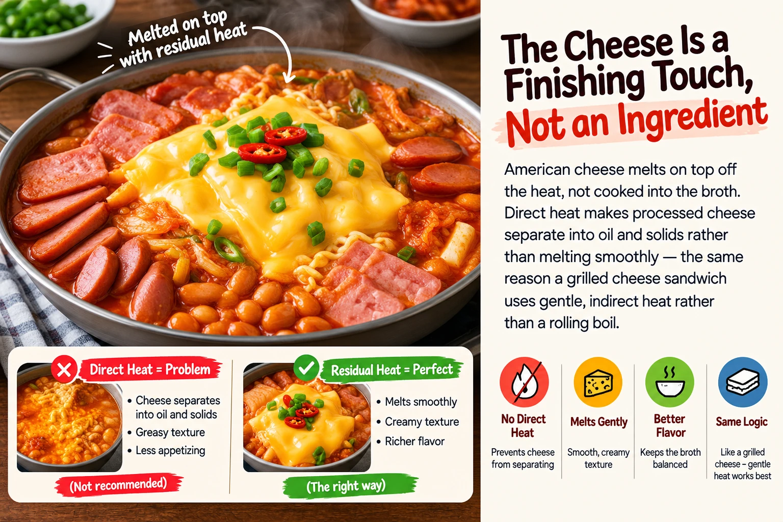 American cheese melting from residual heat on budae jjigae