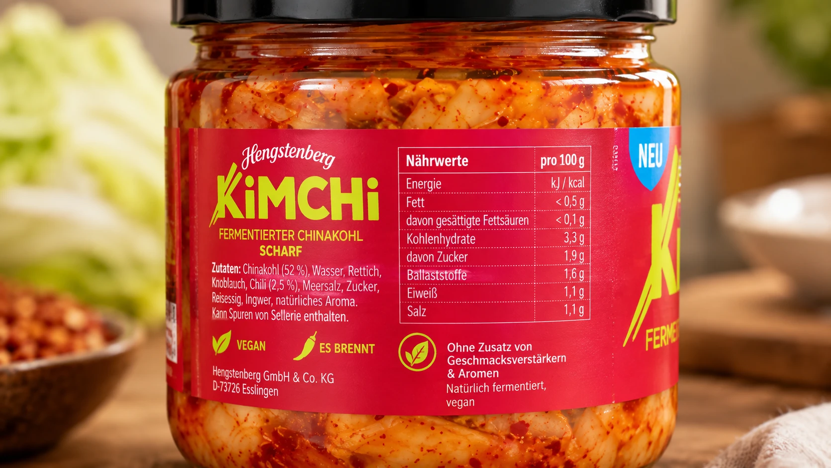 Hengstenberg Kimchi Naehrwerte Etikett Nahaufnahme