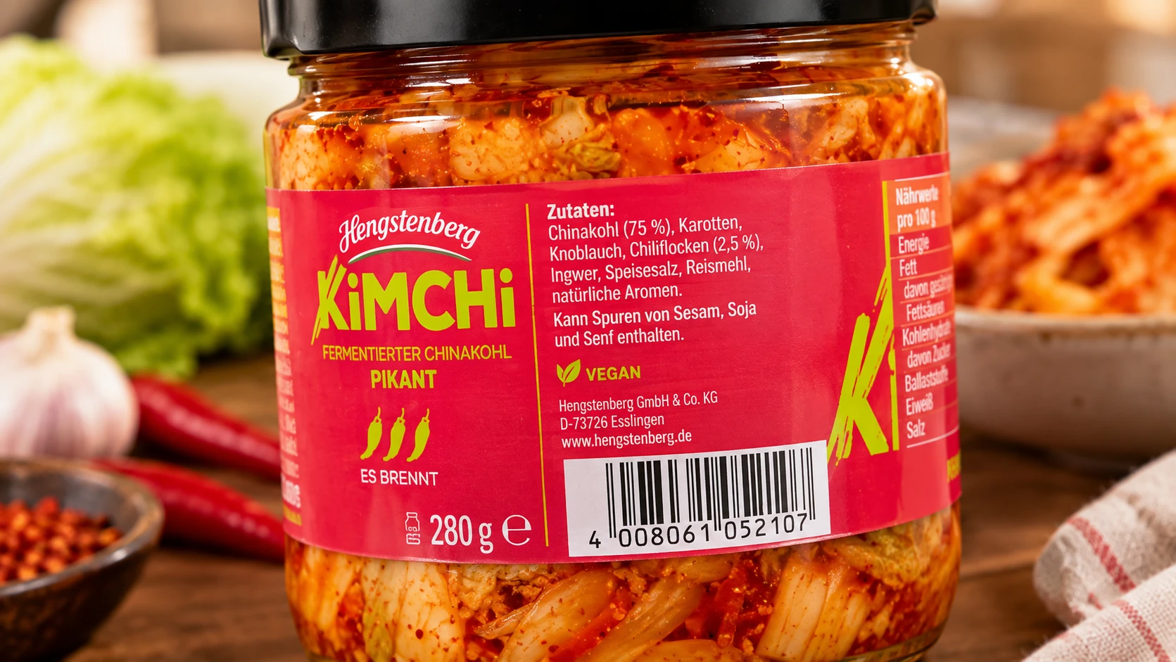 Hengstenberg Kimchi Zutaten Etikett Nahaufnahme