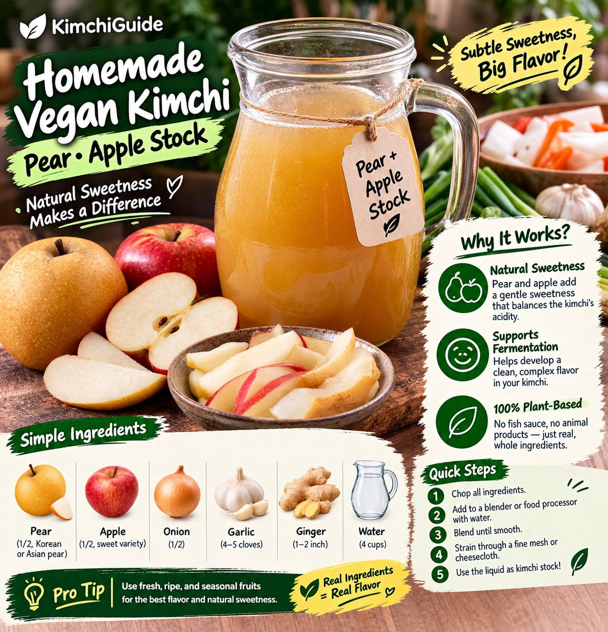 Homemade vegan kimchi pear apple stock
