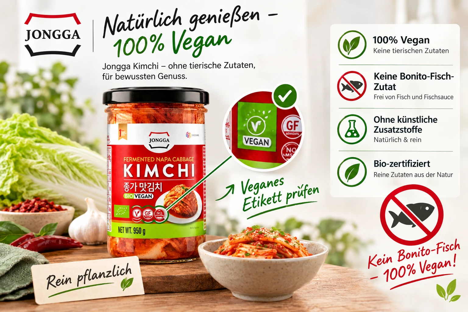 Jongga Kimchi vegan Etikett pruefen Bonito Fisch Zutat