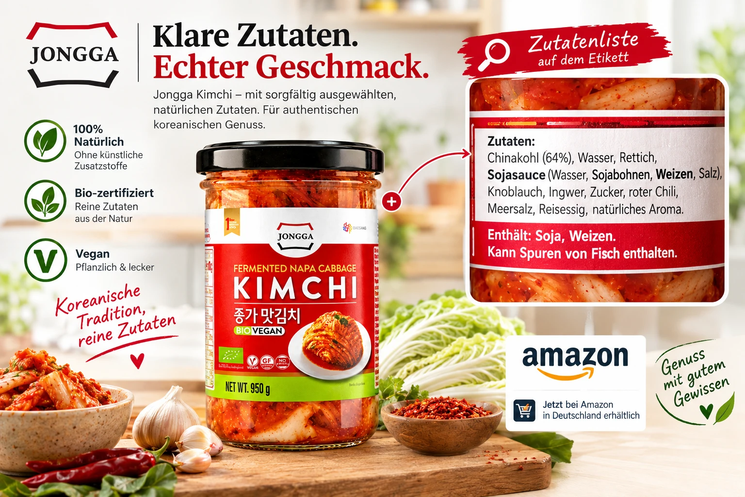 Jongga Kimchi Zutatenliste Etikett Amazon Deutschland