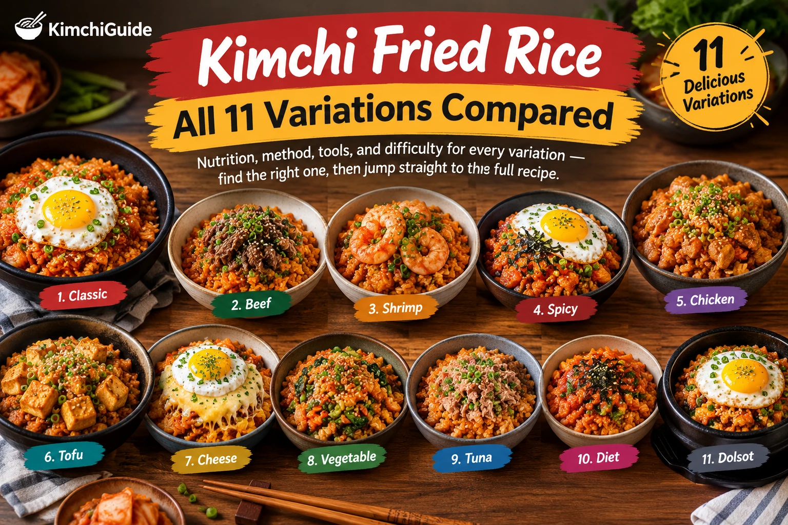 All kimchi fried rice variations compared side by side