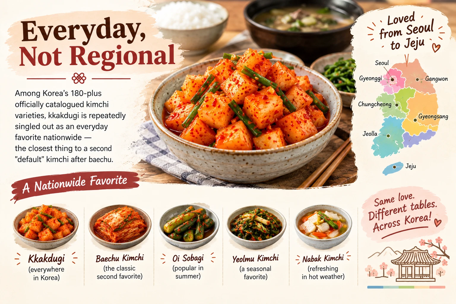 Kkakdugi served as an everyday banchan side dish across Korea