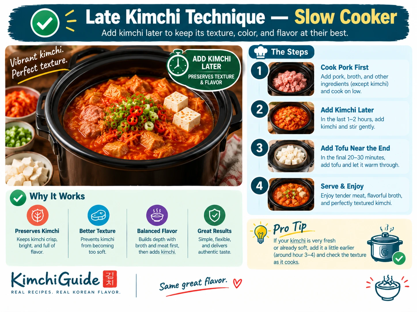 Late kimchi technique slow cooker jjigae texture preserved