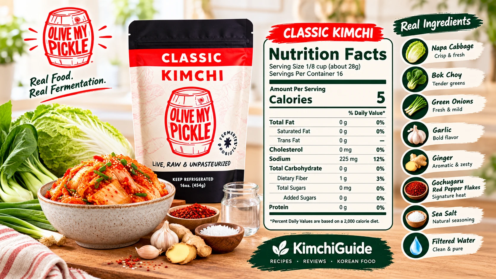 Olive My Pickle Kimchi nutrition facts label closeup