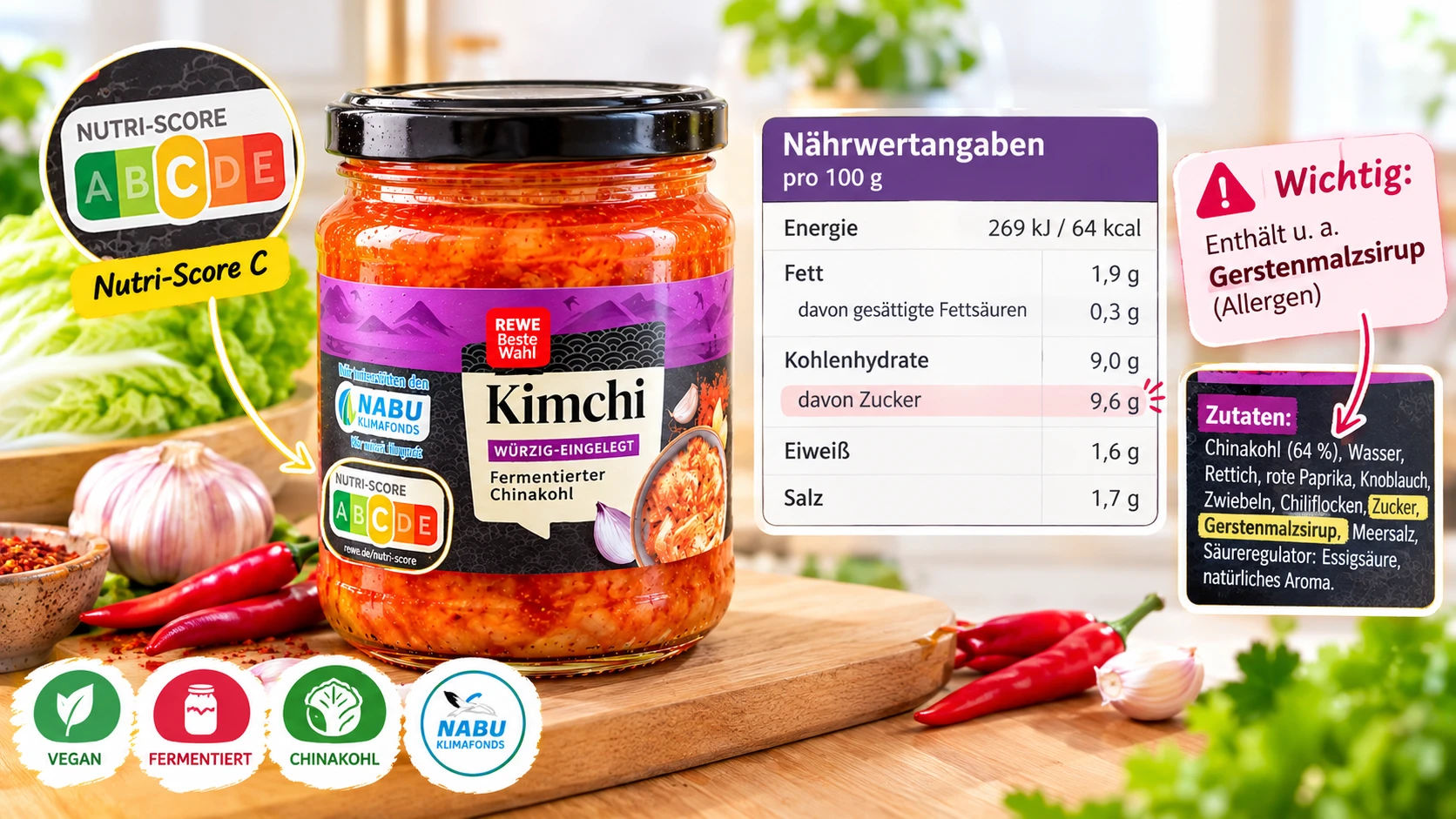 REWE Kimchi Nutri-Score C Naehrwertangabe Etikett