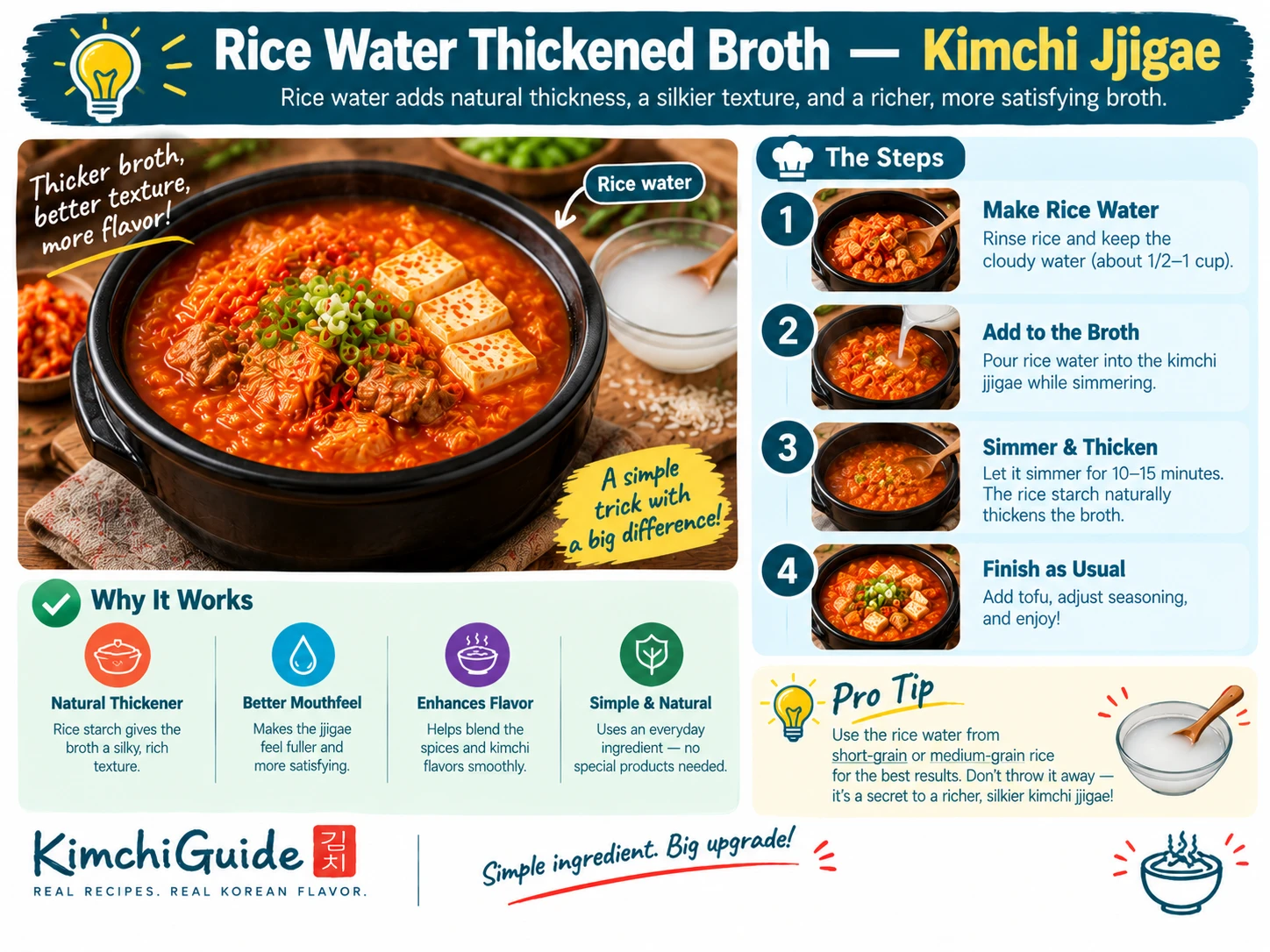 Rice water thickened broth kimchi jjigae technique