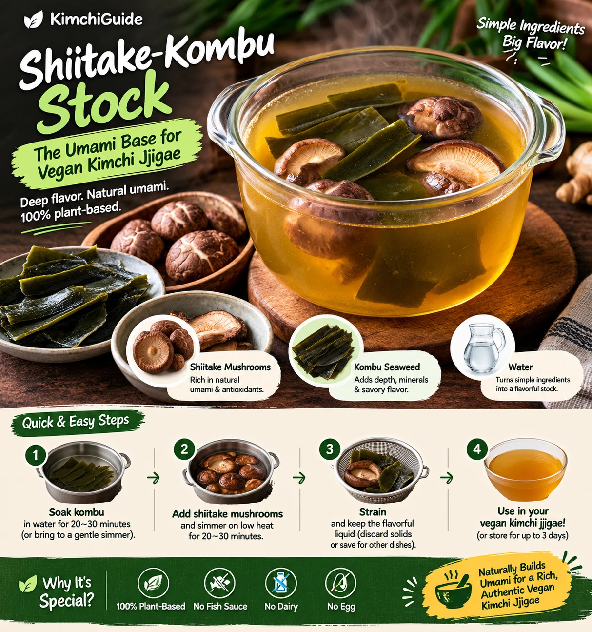 Shiitake kombu stock umami base for vegan kimchi jjigae
