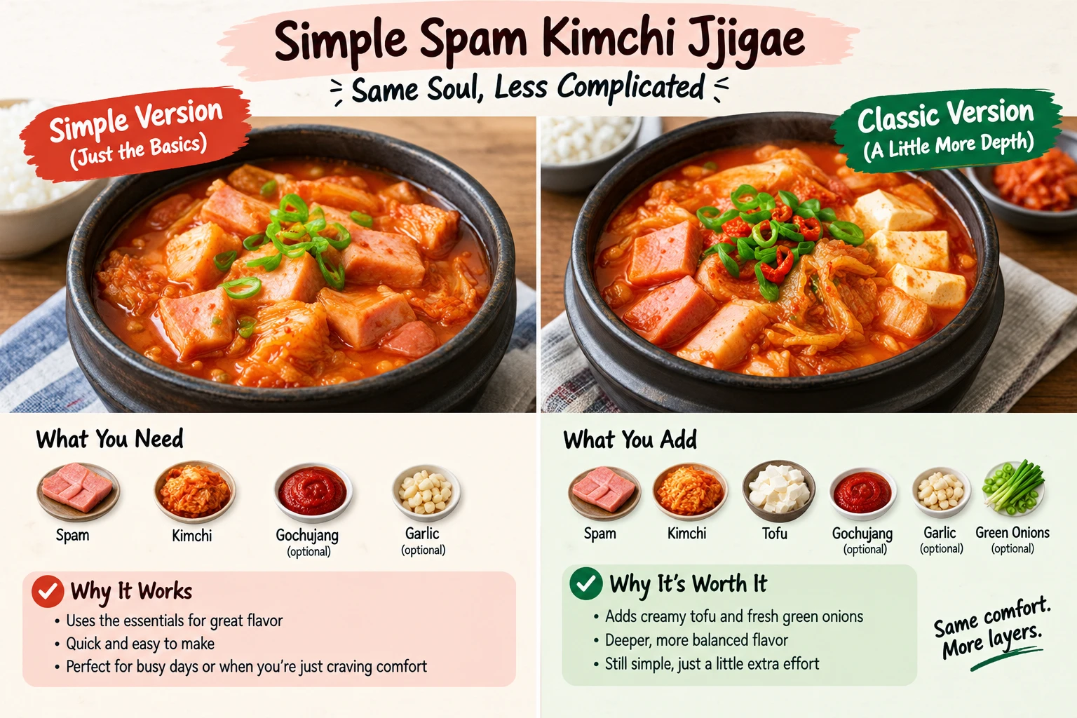 Simple Spam kimchi jjigae comparison