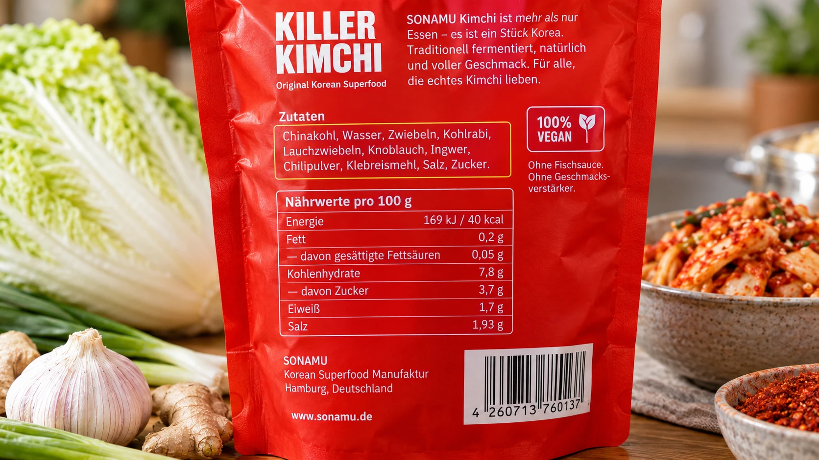 SONAMU Kimchi Naehrwerte Etikett Nahaufnahme