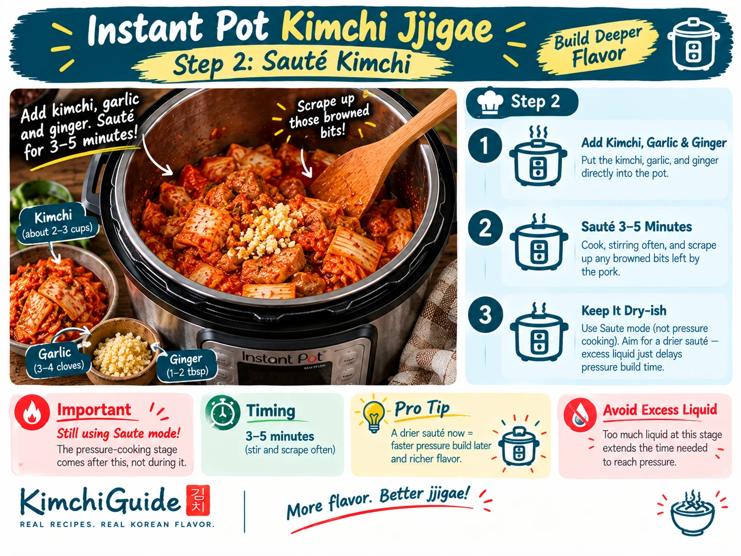 Sauteing kimchi with garlic and ginger in Instant Pot before pressure cooking