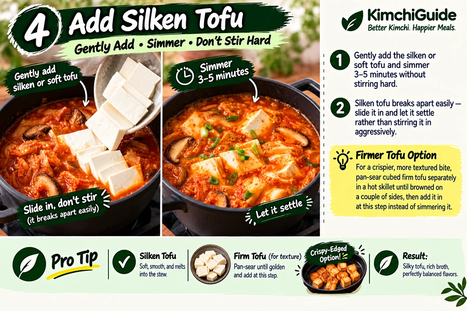 Adding silken tofu to vegan kimchi jjigae