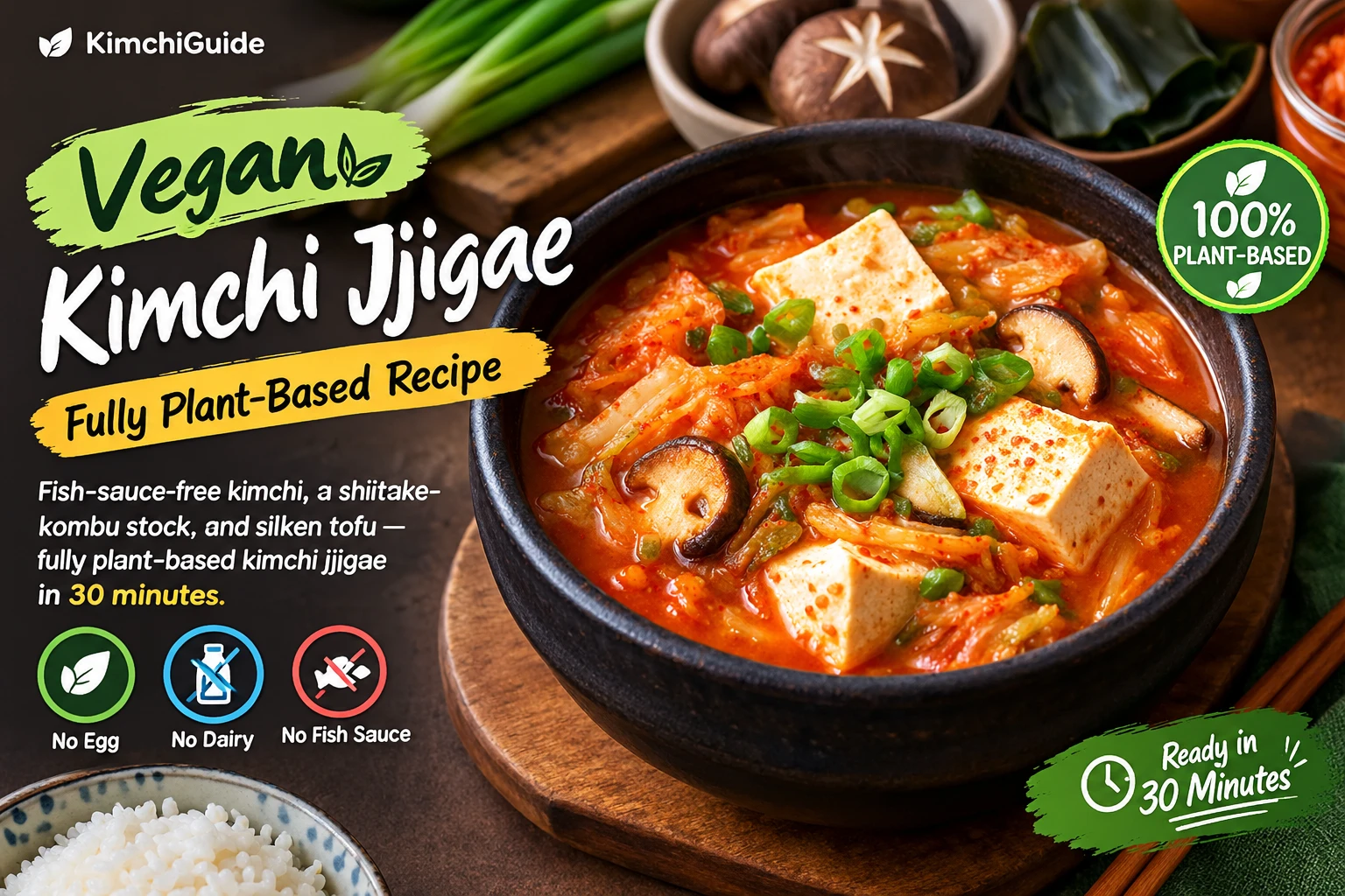 Vegan kimchi jjigae stew no egg no dairy